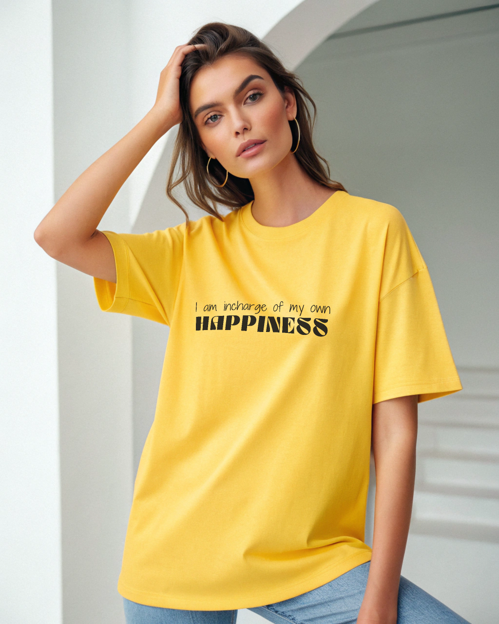 I am incharge of my own happiness yellow boyfriend T-shirt I am incharge of my own happiness yellow boyfriend T-shirt