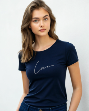 Women's Navy Blue Love Printed T-shirt