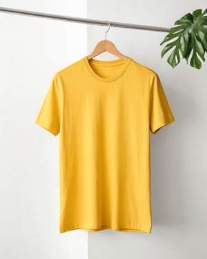 Plain Crew Neck Men Yellow T-shirt